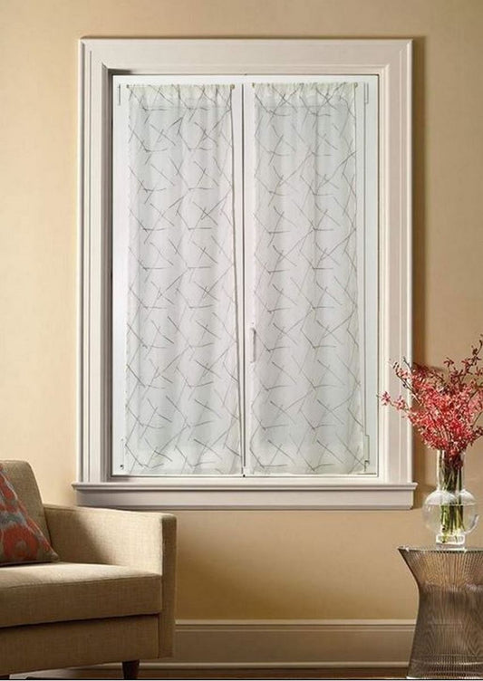 Paire de voilages vitrage - passe-tringle - largeur 60/80 cm - longueur personnalisée - coloris blanc/gris - Art.507