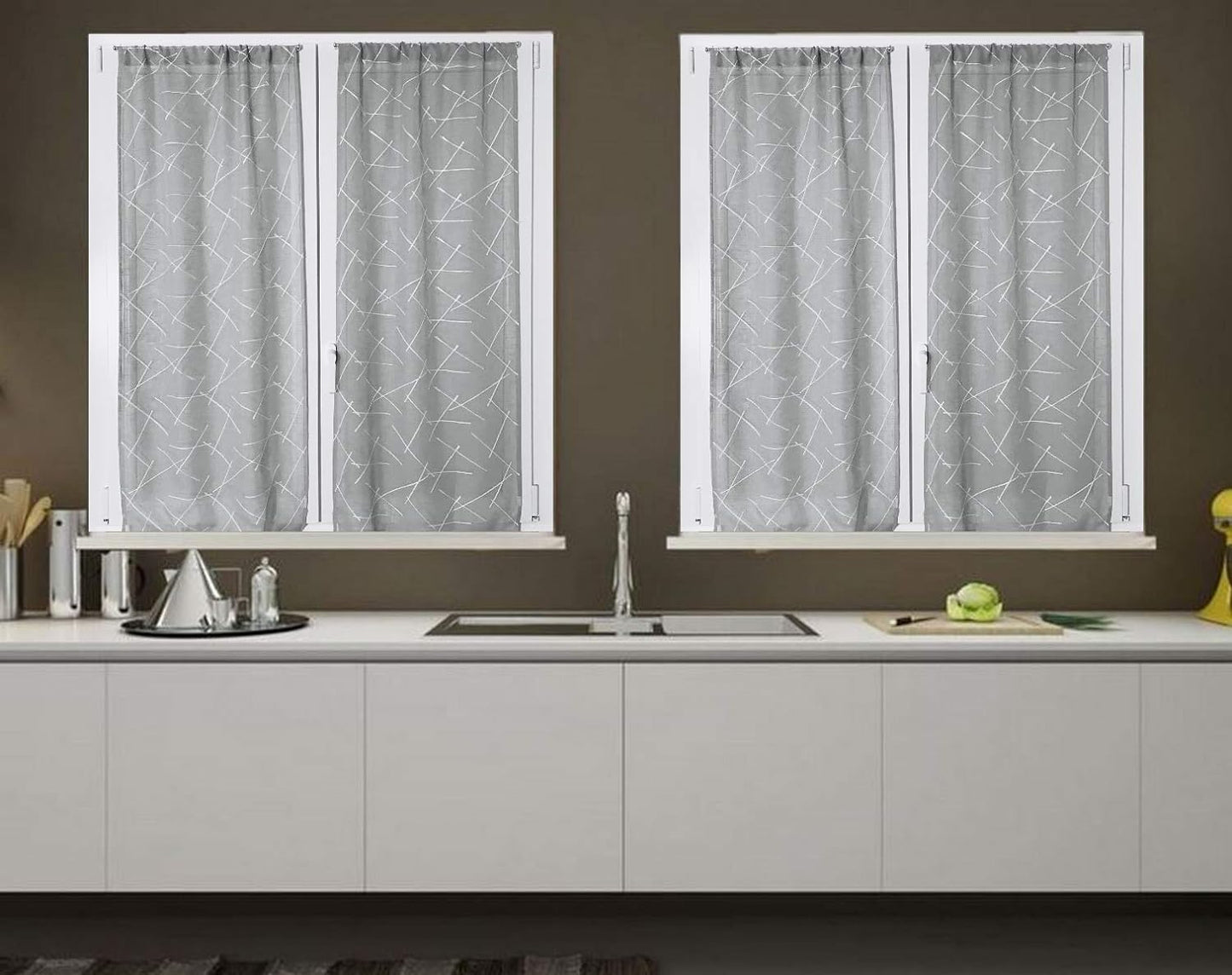 Paire de voilages vitrages en tissu brodé – Largeur 45/65/90 cm – Hauteur sur mesure – Gris – Art. 519