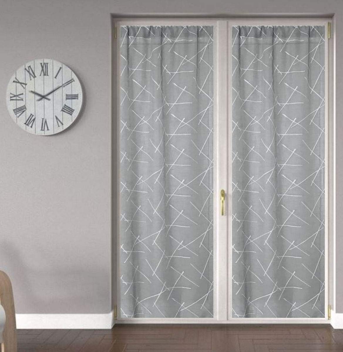 Paire de voilages vitrages en tissu brodé – Largeur 45/65/90 cm – Hauteur sur mesure – Gris – Art. 519