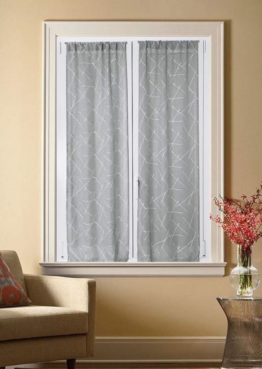 Paire de voilages vitrages en tissu brodé – Largeur 45/65/90 cm – Hauteur sur mesure – Gris – Art. 519