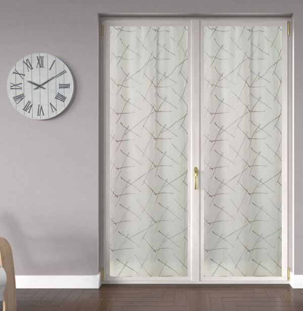Paire de voilages vitrage - passe-tringle - largeur 60/80 cm - longueur personnalisée - coloris blanc/gris - Art.507