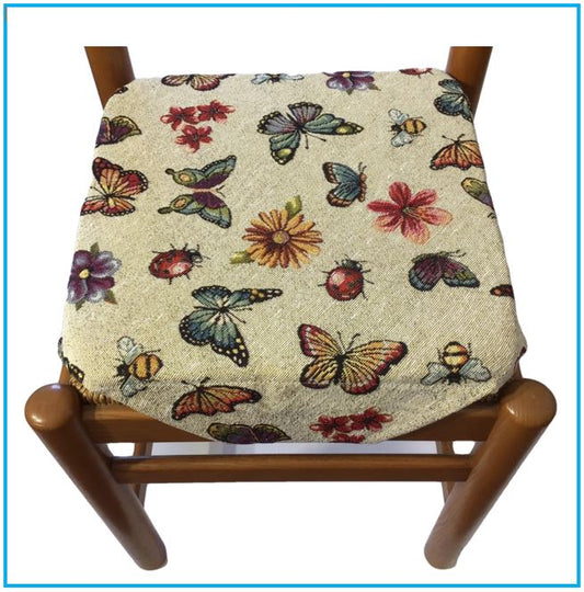 Galettes de chaise à rabats- Set 4/6 Coussins - coloris beige - Tissu Gobelin