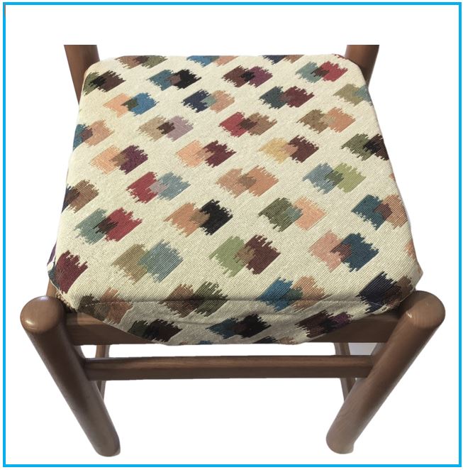 Galettes de chaise à rabats- Set 4/6 Coussins - Tissu Gobelin - couleur beige/multicolore 