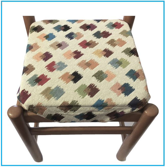 Galettes de chaise à rabats- Set 4/6 Coussins - Tissu Gobelin - couleur beige/multicolore 