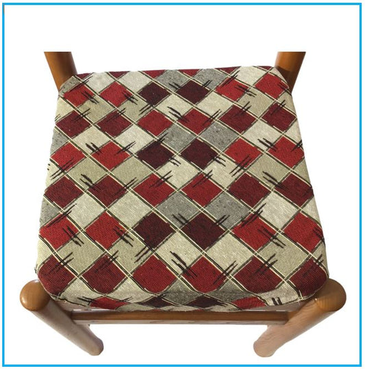 Galettes de chaise à rabats de cuisine - Set 4/6 Coussins - Tissu Gobelin -  couleur rouge - Tissu Gobelin - art.chess