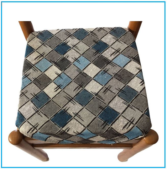 Galettes de chaise à rabats de cuisine - Set 4/6 Coussins - Tissu Gobelin -  couleur bleu - Tissu Gobelin - art.chess