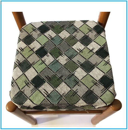 Galettes de chaise à rabats de cuisine - Set 4/6 Coussins - Tissu Gobelin -  couleur vert - Tissu Gobelin - art.chess