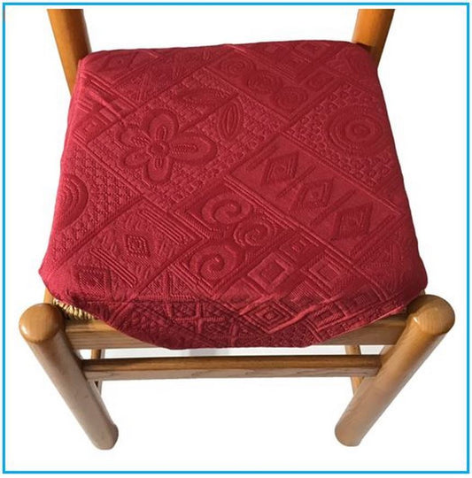 Galettes coussins pour chaise de cuisine Set 4/6 - coloris rouge/bordeaux - Tissu Jacquard Matelasse