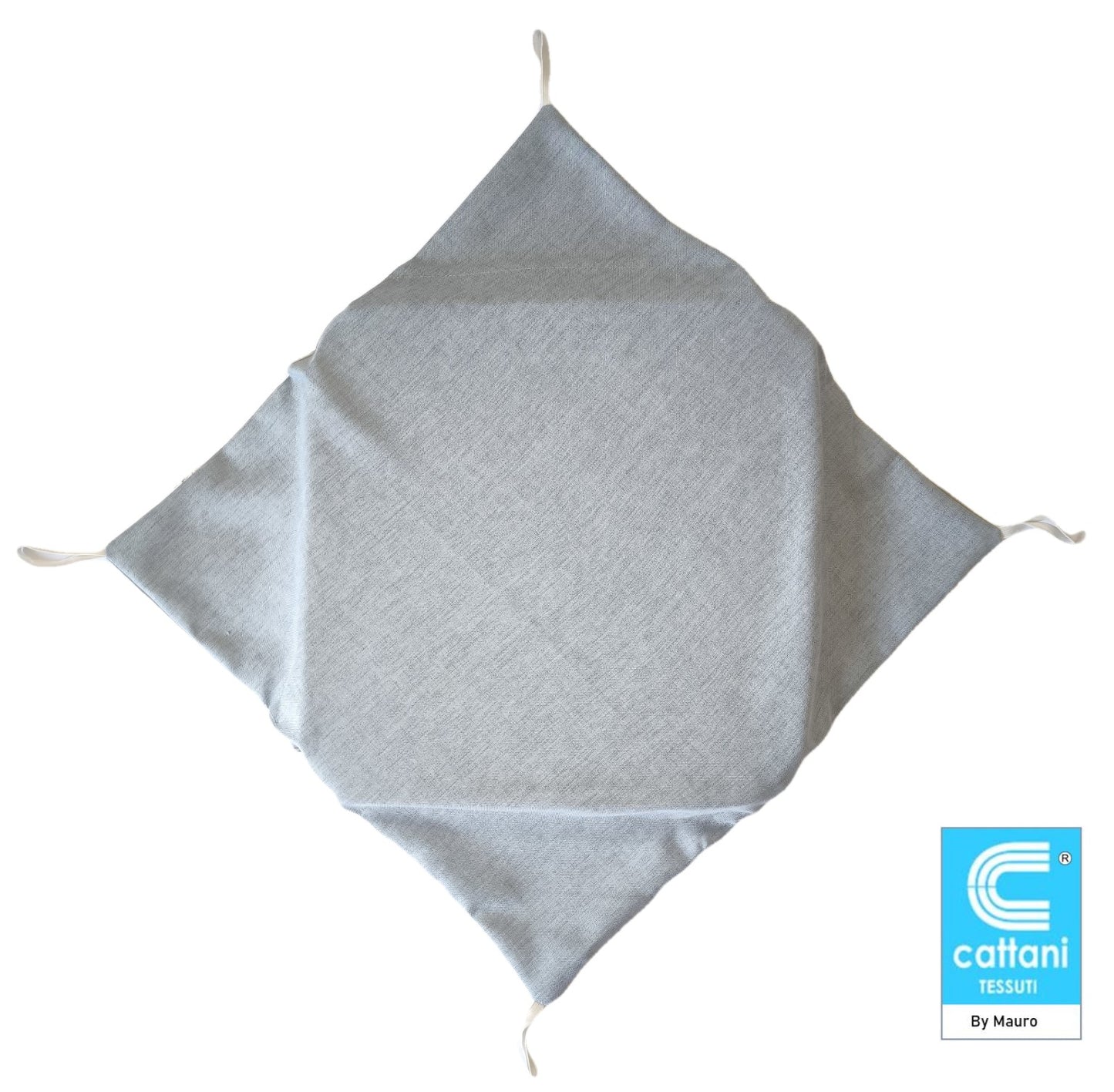 Cuscino grigio azzurro polvere con 4 ali per un fissaggio stabile alla sedia, ideale per evitare spostamenti.