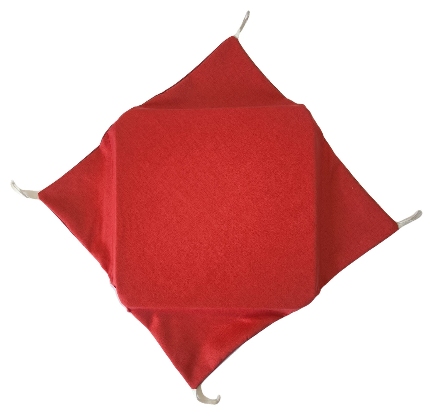 Cuscino rosso con 4 ali per un fissaggio stabile alla sedia, ideale per evitare spostamenti.