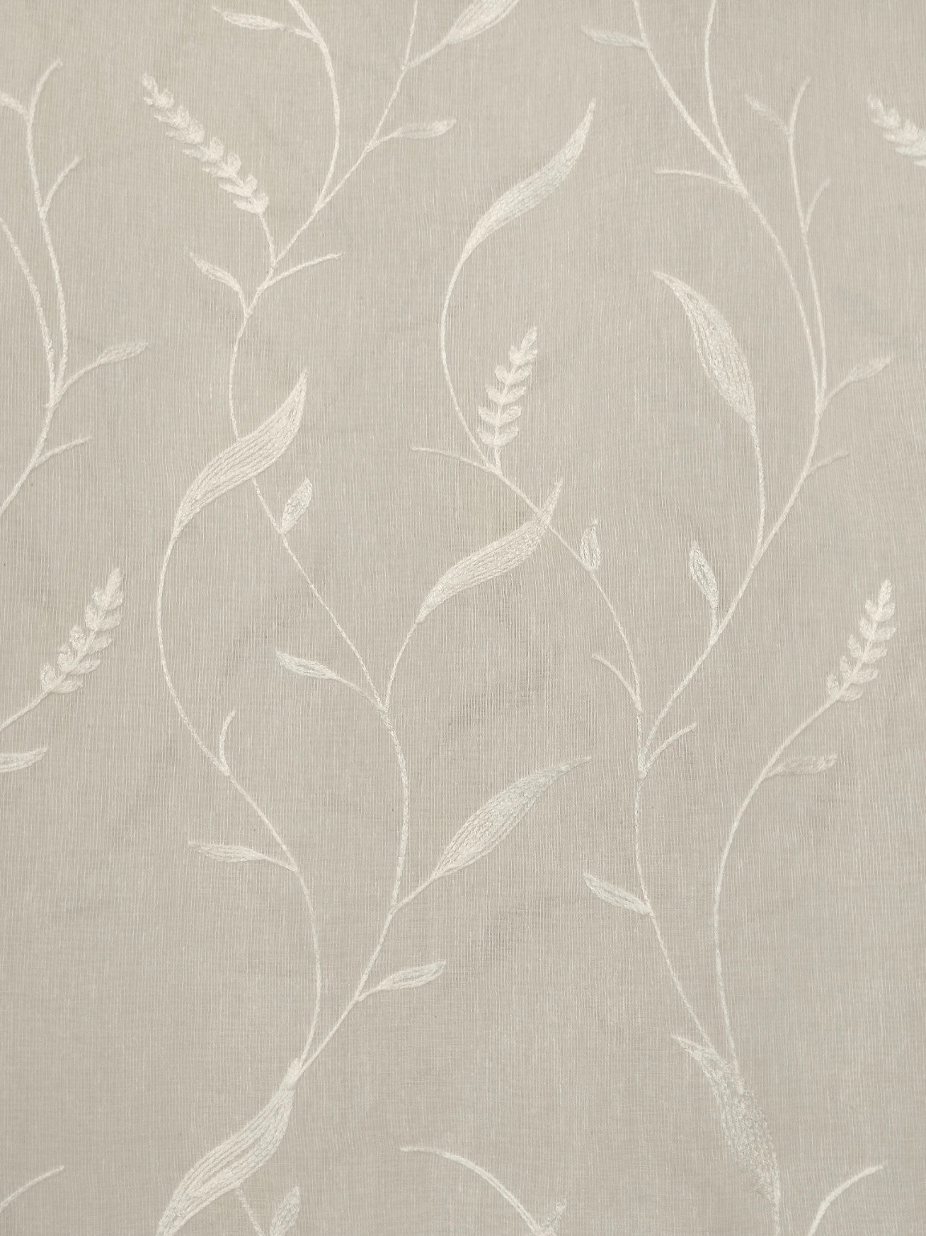 Voilage à œillets brodés pour tringle – 1 panneau blanc – Largeur 200 cm, Hauteur de 180 à 280 cm – Rideaux Salon et Chambre – Art. Feuille