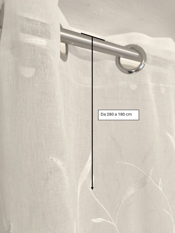 Voilage à œillets brodés pour tringle – 1 panneau blanc – Largeur 200 cm, Hauteur de 180 à 280 cm – Rideaux Salon et Chambre – Art. Feuille