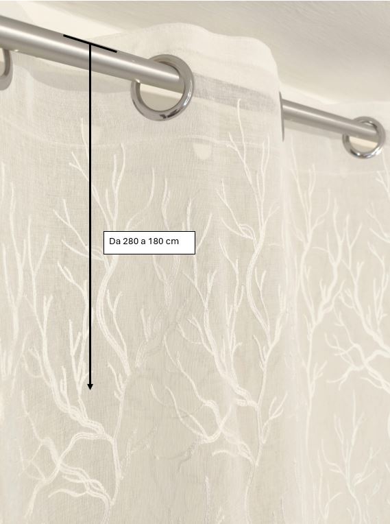 Voilage à œillets – 1 panneau blanc – Largeur 200 cm, Hauteur de 180 à 280 cm – Rideaux Salon et Chambre – Art. Branches Sèches