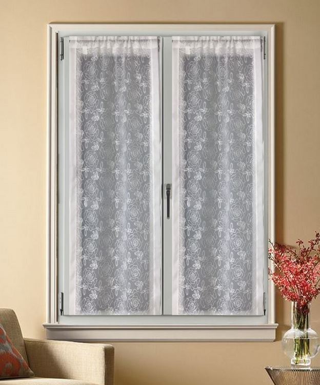 Paire voilages vitrages brodés semi-transparents - largeur 45-70-90 cm