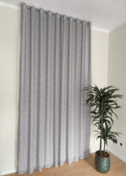 Voilage Wave sur mesure avec rail complet  - Largeur finie 150 cm - Tissu effet lin gris art.Favola