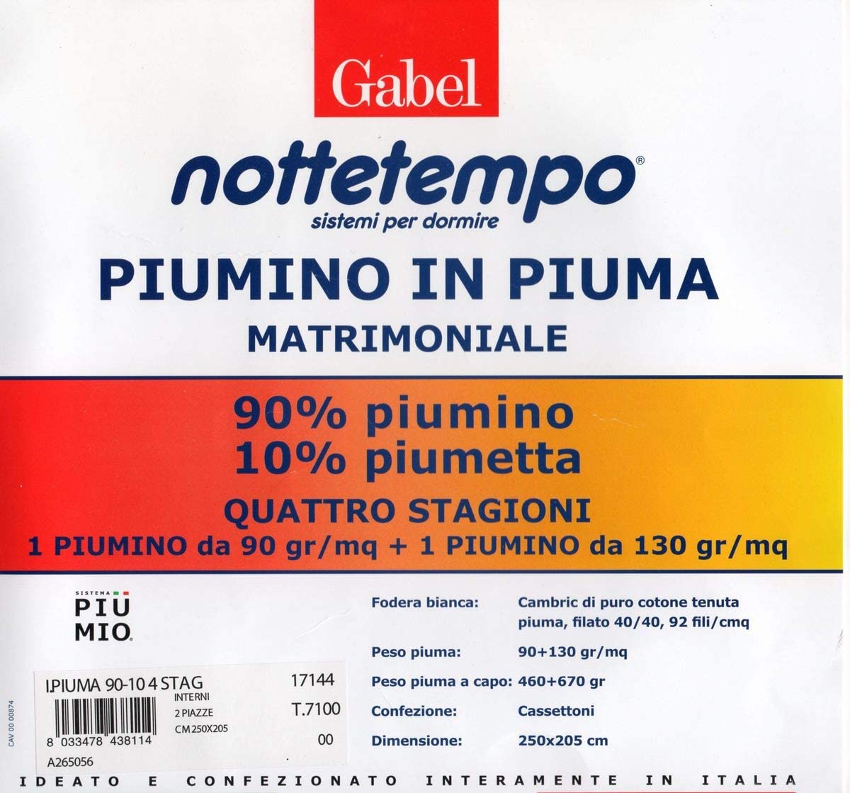 Gabel NOTTETEMPO couette duvet d'oie 90/10 - 4 saisons - lit double 250x205 cm
