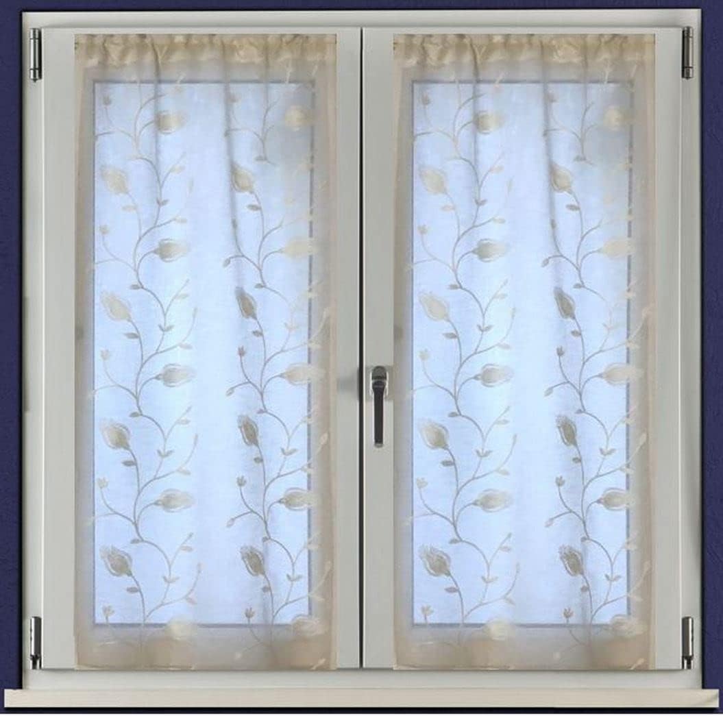 Paire voilages vitrages - passe-tringle  - largeur 65 cm - longueur sur mesure - blanc-gris-rose-art.517