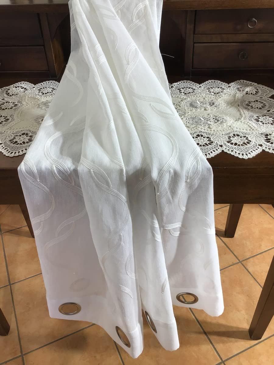 Voilage à oeillets largeur 140 cm - hauteur sur mesure - blanc-blanc/gris-art.801