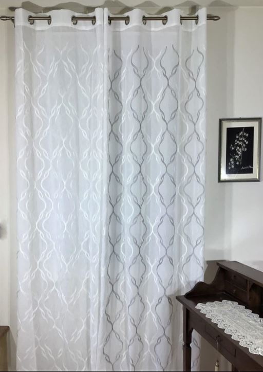 Voilage à oeillets largeur 140 cm - hauteur sur mesure - blanc-blanc/gris-art.801
