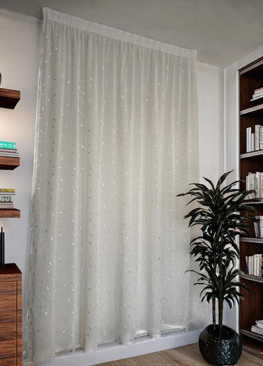 Voilage avec galon fronceur et Ruflette personnaliseè - Tissu blanc avec broderie géométrique,compatible avec rails de 140/170 cm, Hauteur de 180 à 279,5 cm - Isabel