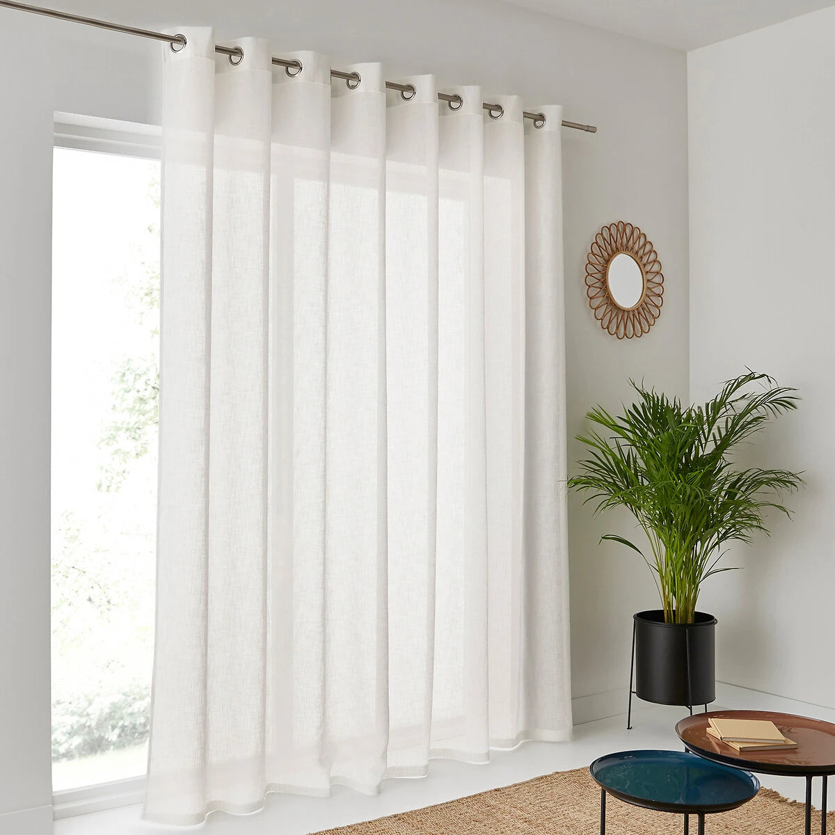 Voilage à oeillets pour intérieurs - semi-transparents - tissu effet lin - largeur maxi 200/280 - hauteur individuelle - longueur personnalisée sur demande - art.813