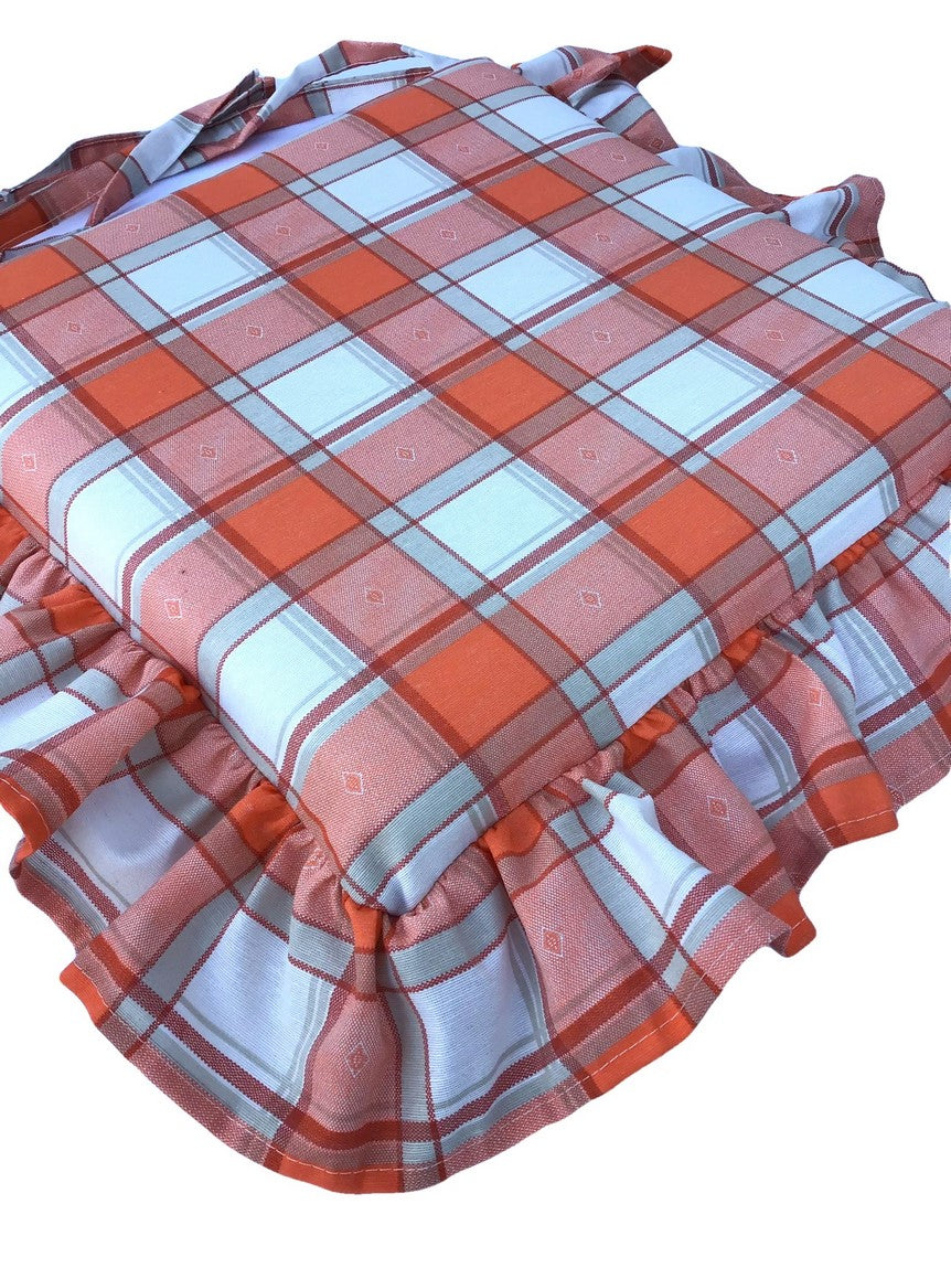 Galettes de chaise à volants – Lot de 6 coussins en coton lavables – Coloris orange

