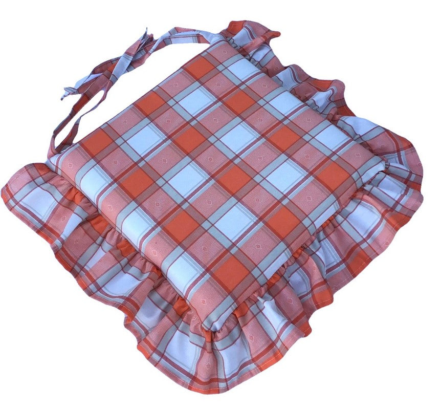 Galettes de chaise à volants – Lot de 4 coussins en coton lavables – Coloris orange- art.101