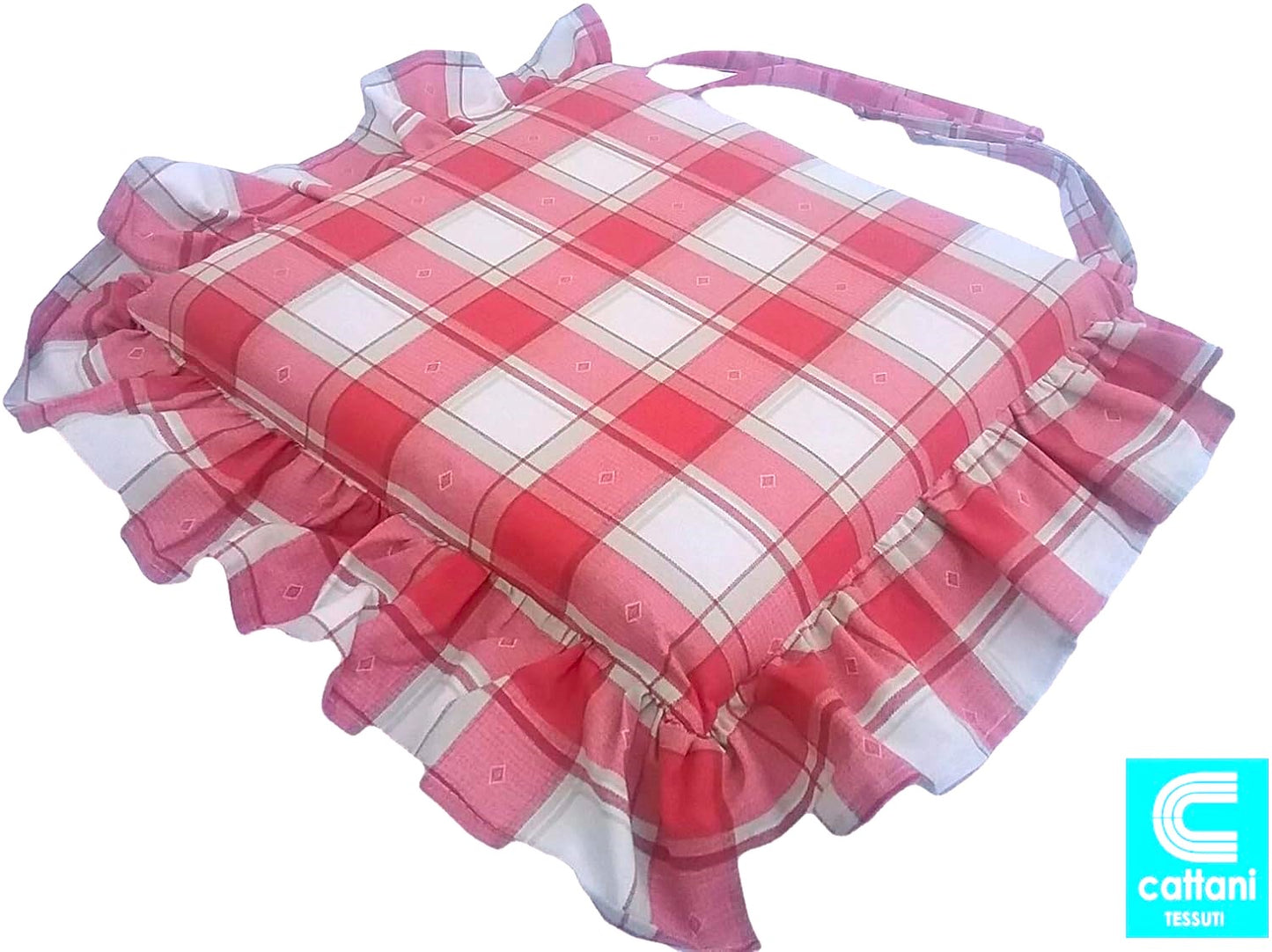  Galettes de chaise à volants – Lot de 4 coussins en coton lavables - coloris rouge