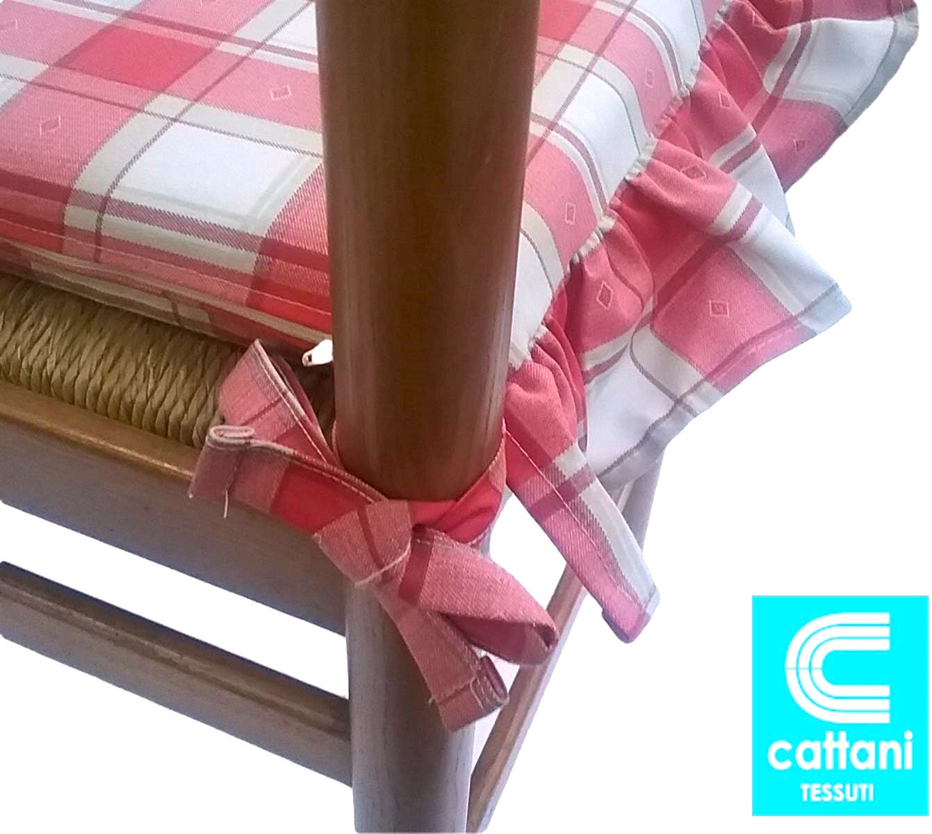  Galettes de chaise à volants – Lot de 4 coussins en coton lavables - coloris rouge