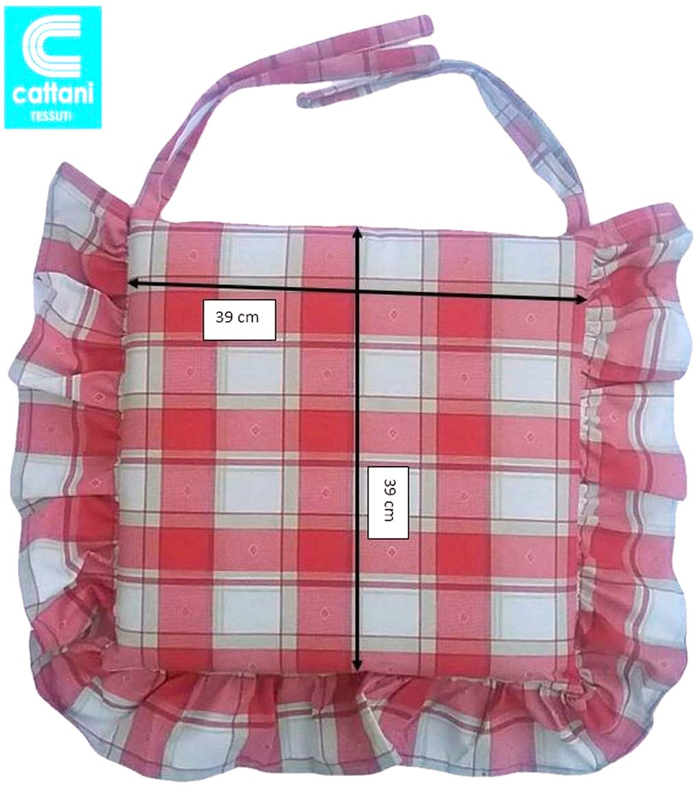  Galettes de chaise à volants – Lot de 4 coussins en coton lavables - coloris rouge