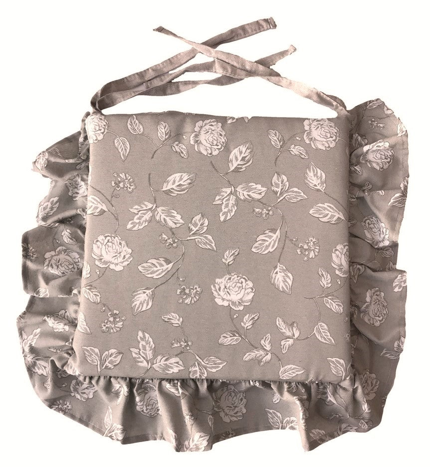 Galettes de chaise à volants – Lot de 6 coussins en coton lavables - coloris taupe