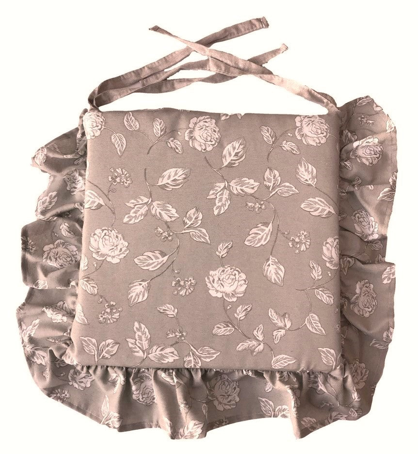 Galettes de chaise à volants – Lot de 4 coussins en coton lavables - coloris taupe