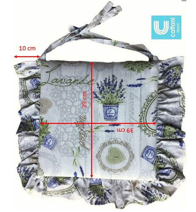 Galettes de chaise à volants – Lot de 6 coussins en coton lavables - Motif Lavande Provence