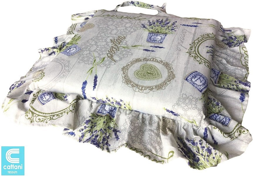 Galettes de chaise à volants – Lot de 4 coussins en coton lavables - Motif Lavande Provence
