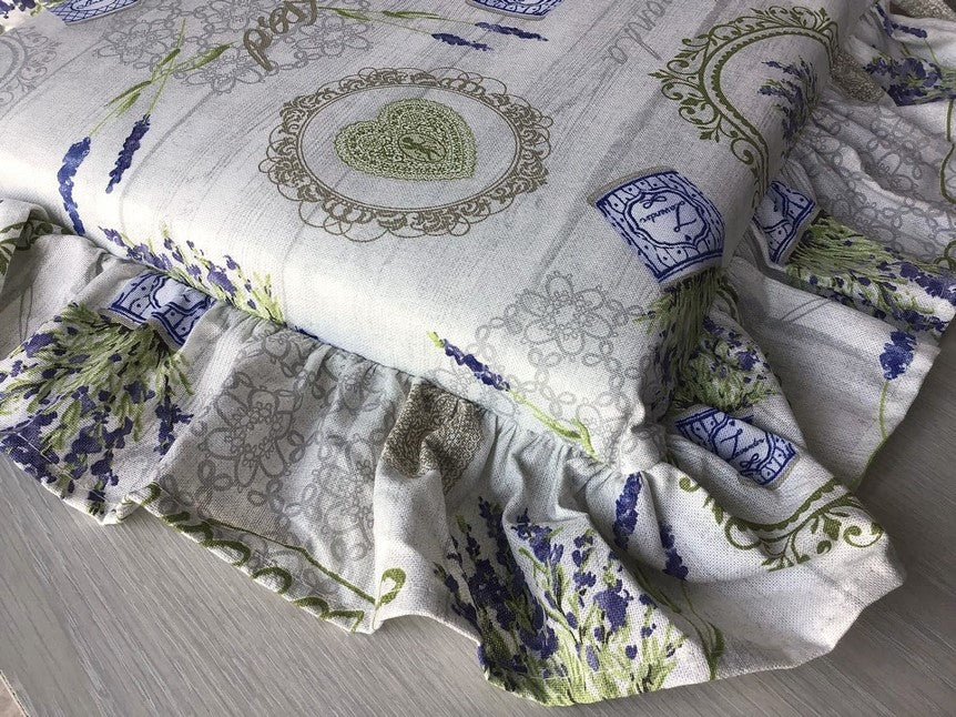 Galettes de chaise à volants – Lot de 4 coussins en coton lavables - Motif Lavande Provence