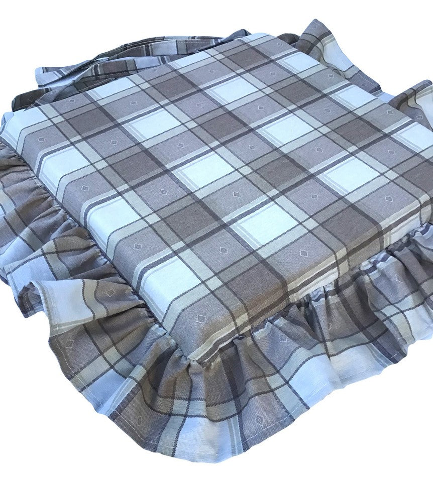Galettes de chaise à volants – Lot de 6 coussins en coton lavables - couleur taupe - art.102