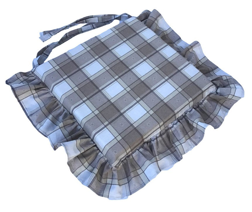Galettes de chaise à volants – Lot de 6 coussins en coton lavables - couleur taupe - art.102