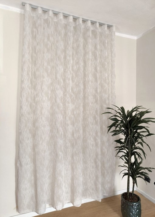 Voilage Wave sur mesure avec rail complet – Largeur 150 cm avec rail inclus - Tissu couleur lin brodé art.À fines rayures