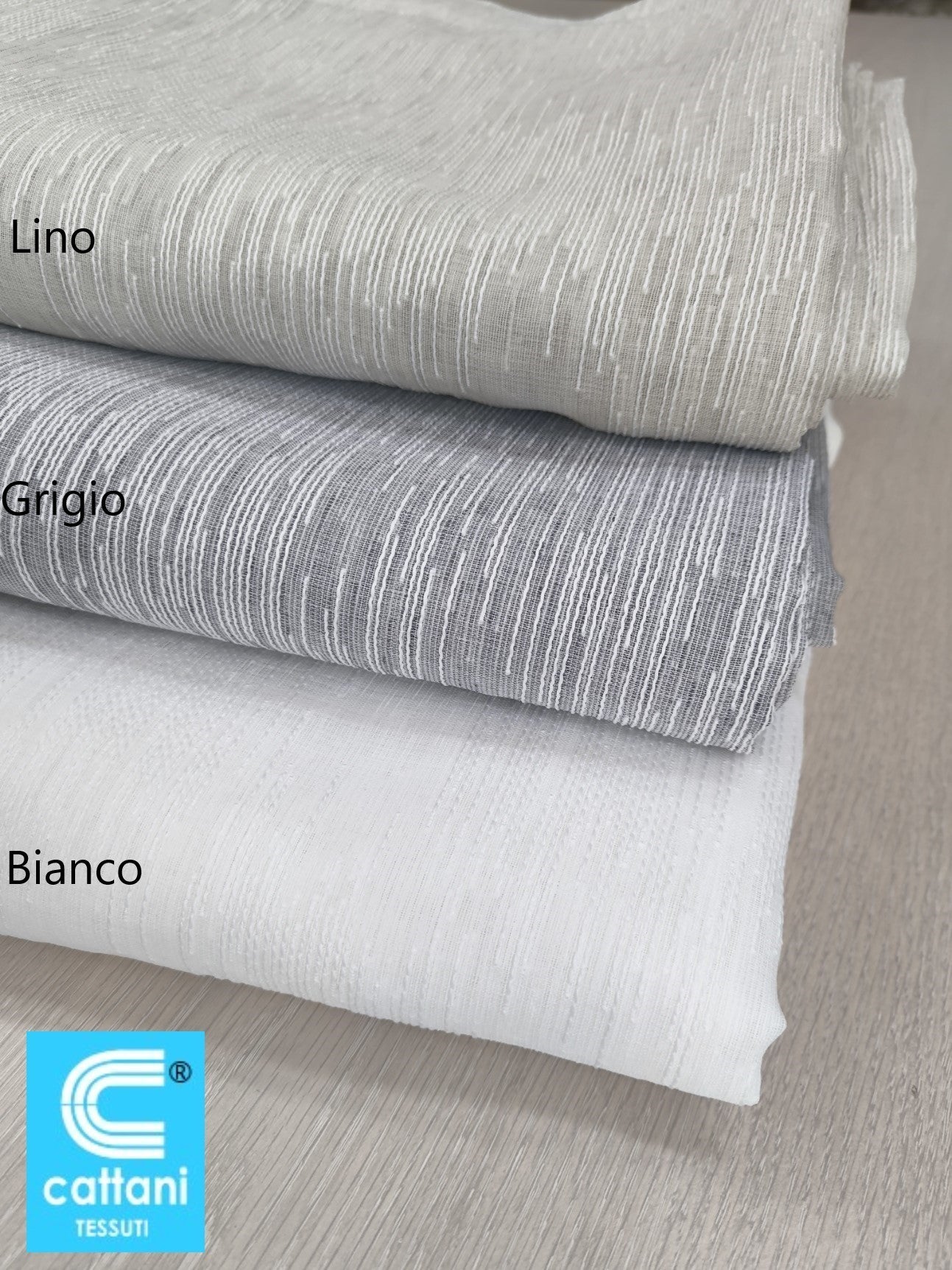 Voilage Wave sur mesure avec rail complet – Largeur 150 cm avec rail inclus - Tissu gris brodé art.À fines rayures