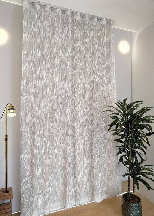 Voilage Wave sur mesure avec rail complet – Largeur 150 cm avec rail inclus - Tissu gris brodé art.À fines rayures