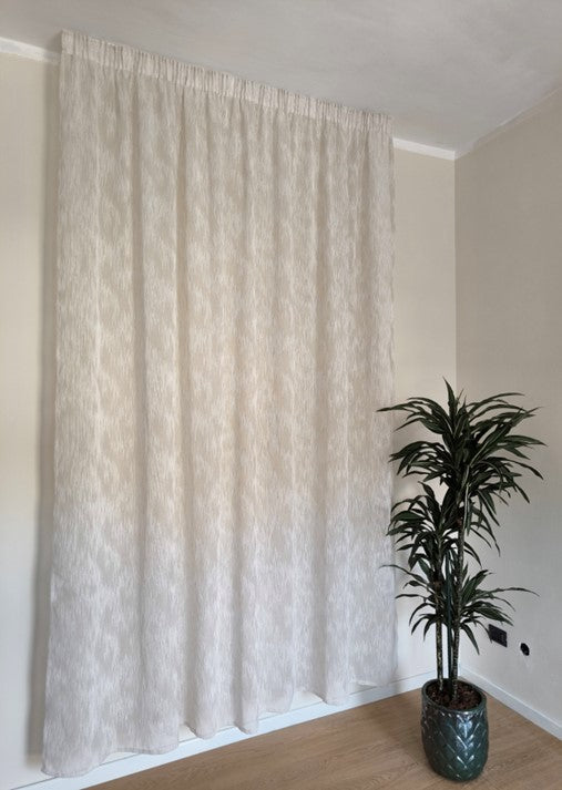 Voilage avec galon fronceur et Ruflette personnalisé – Tissu en lin blanc brodé, compatible avec rails de 140 à 170 cm, hauteurs 180 à 281 cm – art. 800

