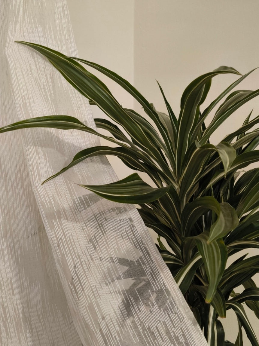 Voilage avec galon fronceur et Ruflette personnalisé – Tissu en lin blanc brodé, compatible avec rails de 140 à 170 cm, hauteurs 180 à 281 cm – art. 800
