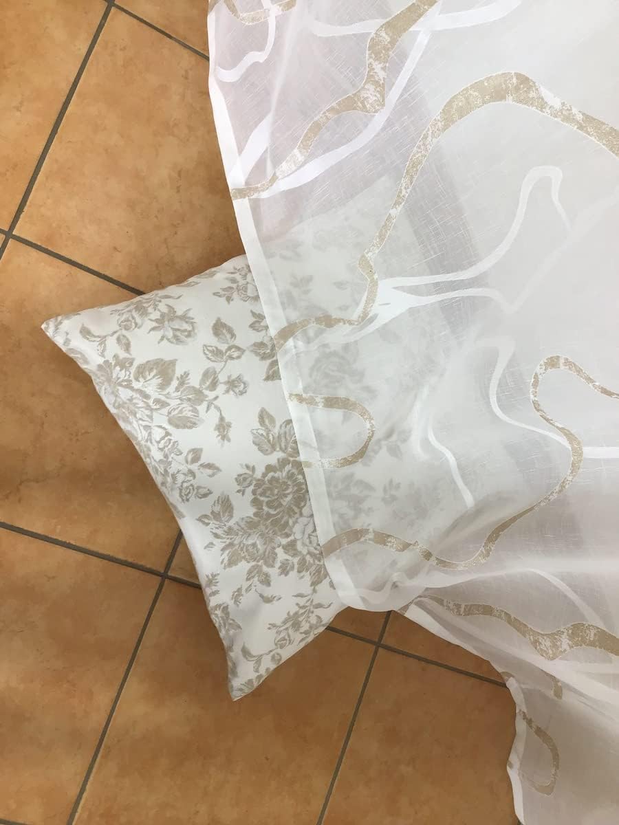 Voilage à oeillets, largeur max 200 cm - hauteur sur mesure - blanc/taupe-art.803