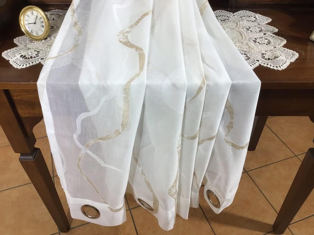 Voilage à oeillets, largeur max 200 cm - hauteur sur mesure - blanc/taupe-art.803