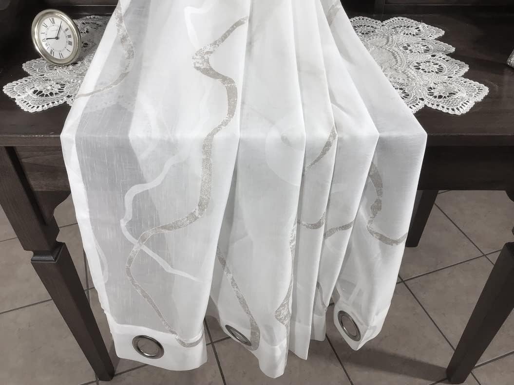 Voilage à oeillets, largeur max 200 cm - hauteur sur mesure - blanc/gris-art.802