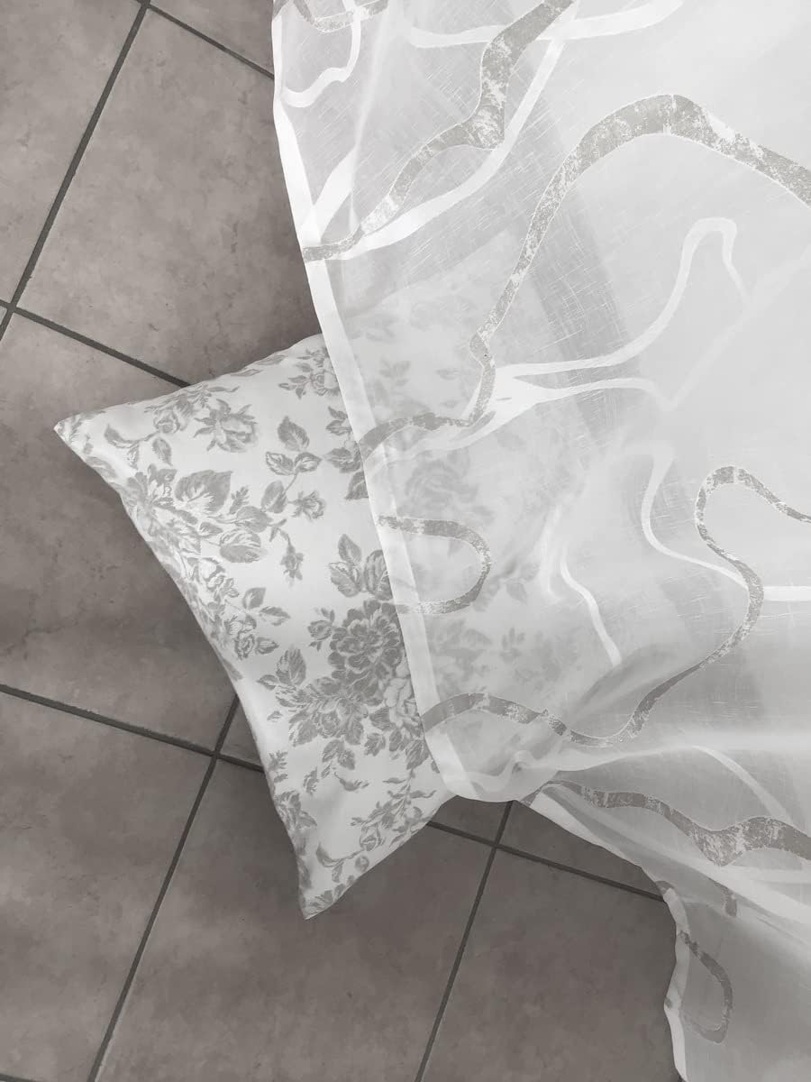 Voilage à oeillets, largeur max 200 cm - hauteur sur mesure - blanc/gris-art.802