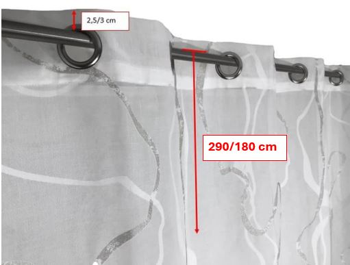 Voilage à oeillets, largeur max 200 cm - hauteur sur mesure - blanc/gris-art.802