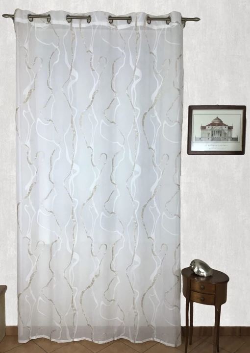 Voilage à oeillets, largeur max 200 cm - hauteur sur mesure - blanc/taupe-art.803