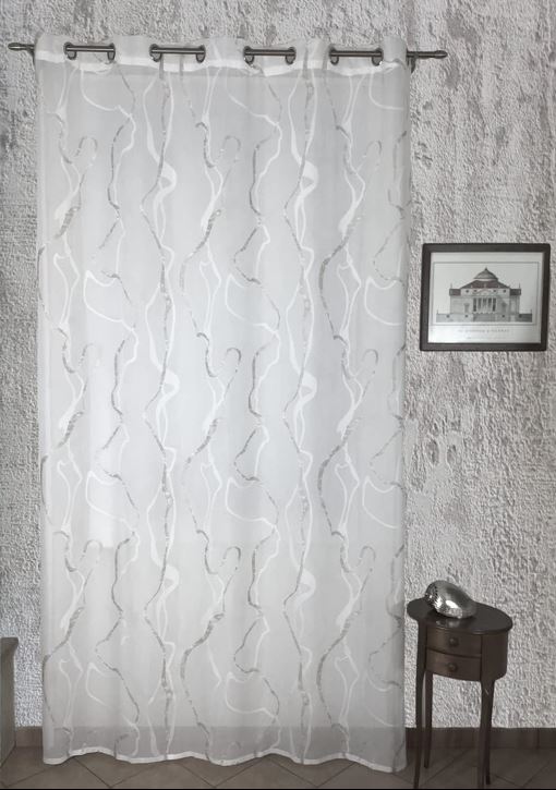 Voilage à oeillets, largeur max 200 cm - hauteur sur mesure - blanc/gris-art.802