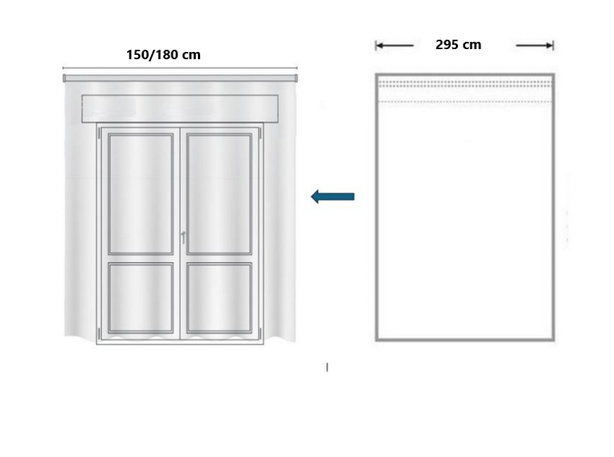 Voilage avec galon fronceur et Ruflette personnalisé - tissu uni effet lin blanc,compatible avec rails de  150/180 cm, hauteur de 180 à 325 cm